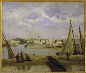 Blick über ein Hafenbecken von Dünkirchen 1873