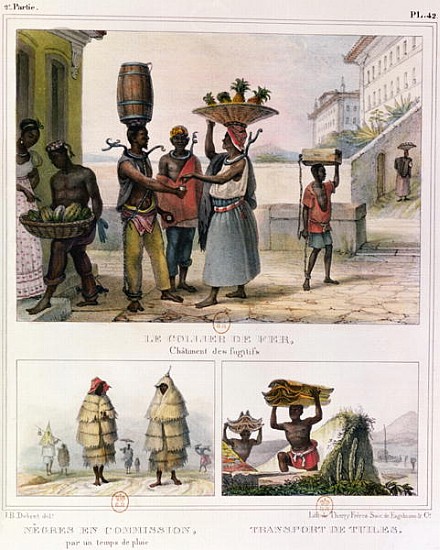 The Iron Collar, Men Working in the Rain and Carrying Tiles, three illustrations von Jean Baptiste Debret