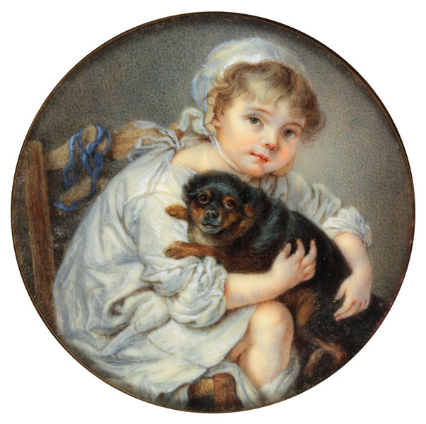Kleines Mädchen mit Hund (Emaille) von Jean Baptiste Greuze