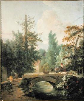 Peasant and her Donkey Crossing a Bridge 1775