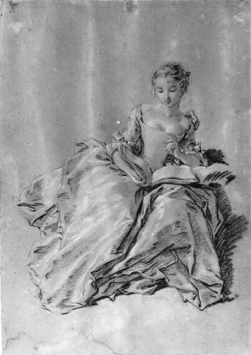 Femme assise et lisant von Jean Baptiste Oudry