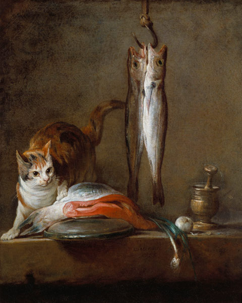 Stillleben mit Katze und Fische von Jean-Baptiste Siméon Chardin