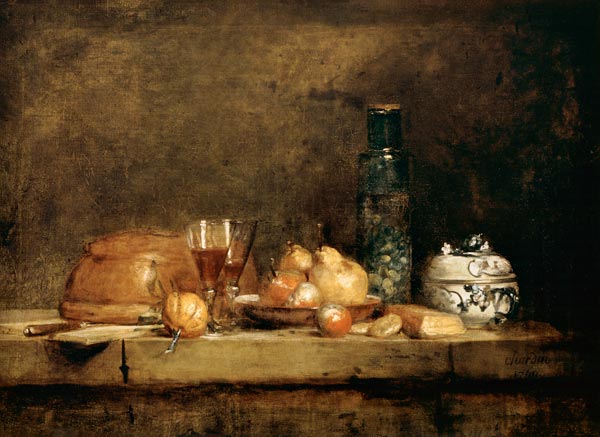 Stillleben mit Früchten und Olivenglas von Jean-Baptiste Siméon Chardin
