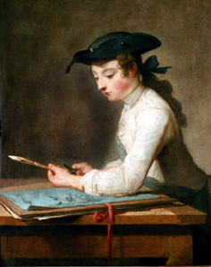 Der Zeichner (Junger Mann, seinen Bleistift spitzend) von Jean-Baptiste Siméon Chardin