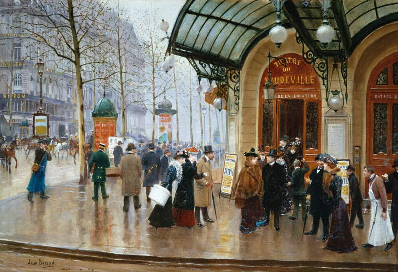 Vor dem Theater de Vaudeville in Paris. von Jean Beraud