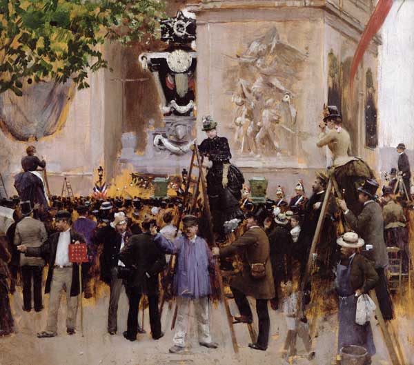 The Funeral of Victor Hugo (1802-85) at the Arc de Triomphe, 1885 (oil on panel) von Jean Beraud