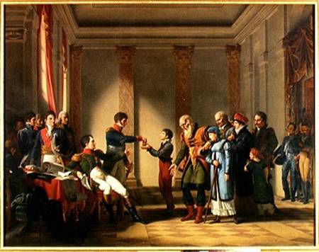 Napoleon Bonaparte (1769-1821) Giving a Pension of A Hundred Napoleons to the Pole, Nerecki, aged 11 von Jean-Charles Tardieu