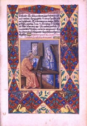 Ms Lat. Q.v.I.126 f.99 St. Luke painting the Virgin Mary, from the 'Book of Hours of Louis d'Orleans 1469