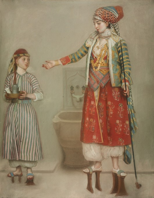 Eine Dame in türkischem Kleid und ihre Dienerin im Hammam von Jean-Étienne Liotard