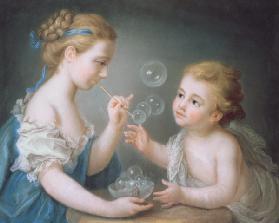 Children blowing bubbles (pastel)