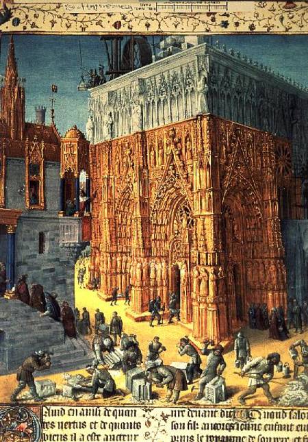 Building of the Temple of Jerusalem from an illuminated French translation of the original manuscrip von Jean Fouquet