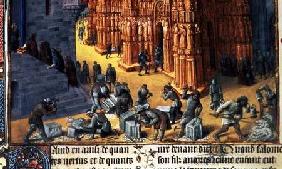 Fr 847 f.153 The Building of the Temple of Jerusalem, detail showing masons at work c.1470-76
