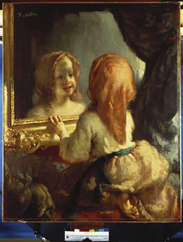 Antoinette Herbert betrachtet sich im Spiegel von Jean-François Millet
