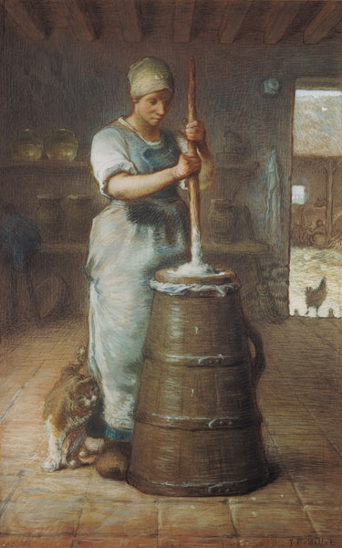 Churning Butter, 1866-68 (pencil & pastel on paper) von Jean-François Millet
