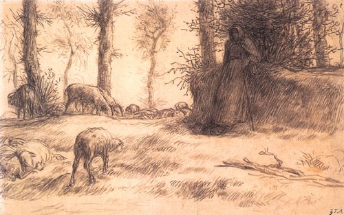 Landschaft mit einer Schäferin von Jean-François Millet