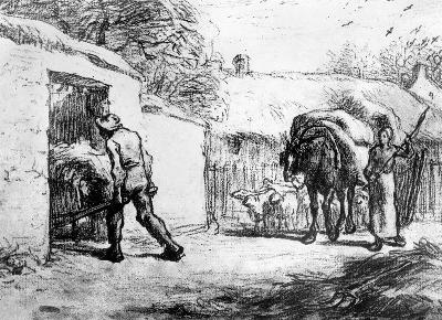 Bauern bei der Arbeit in der Dorfstrasse 1850