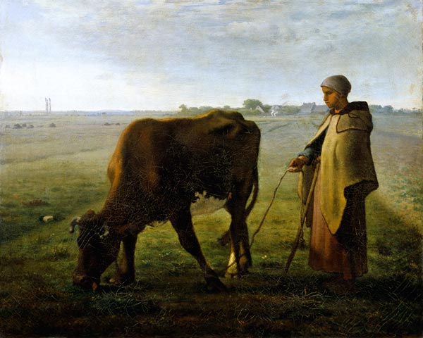 Woman Grazing her Cow von Jean-François Millet