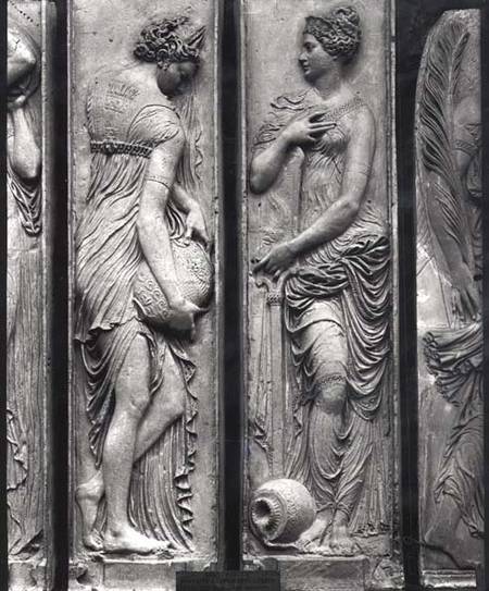 Detail of reliefs from the Fountain of the Innocents depicting nymphs personifying the rivers of Fra von Jean Goujon