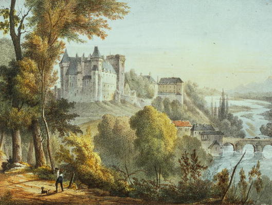 View of the bridge at Jurancon and Chateau Pau, engraved by Gerard Rene Le Vilain (1740-1836) (litho von Jean Joseph Jules Defer