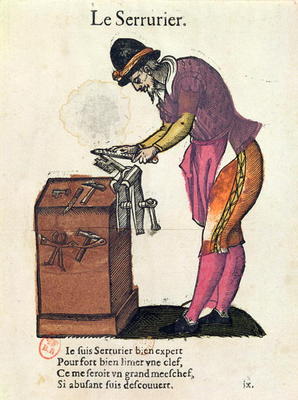 The Locksmith (colour engraving) von Jean Leclerc
