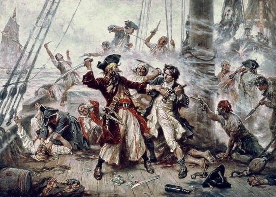 The Capture of the Pirate Blackbeard, 1718 von Jean Leon Jerome Ferris