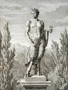 Statue of a Satyr holding a bunch of grapes, Versailles, 1672, from 'Vues et Plans de Versailles' published