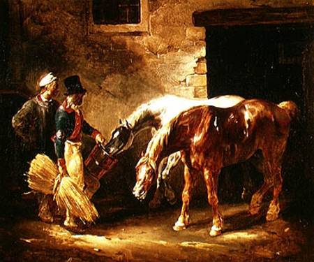 Two Post Horses at the Door of a Stable von Jean Louis Théodore Géricault