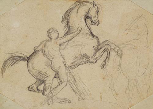 Zuchthengst gehalten von einem nackten Mann von Jean Louis Théodore Géricault