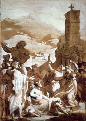 The Tarantella (pen & ink wash on paper) von Jean Louis Théodore Géricault