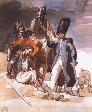 Verwundete Soldaten auf dem Rücksitz aus Russland von Jean Louis Théodore Géricault