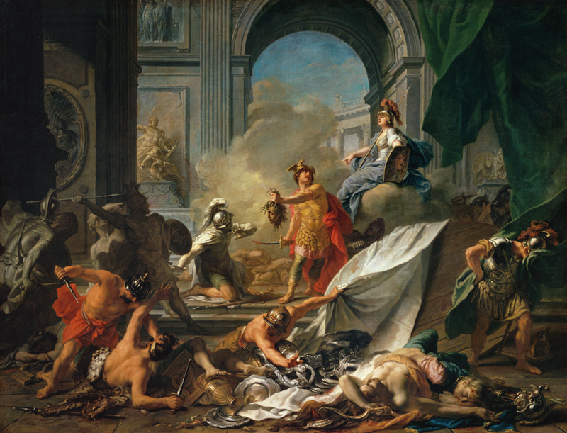 Perseus und Minerva lassen Phineus durch das Medusenhaupt versteinern von Jean Marc Nattier
