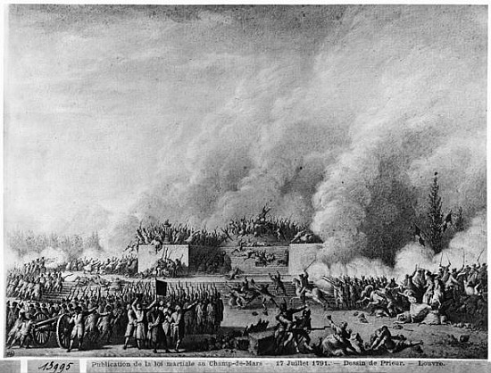 Publishing the martial law at the Champs-de-Mars, Paris, 17th July 1791 von Jean Louis the Younger Prieur