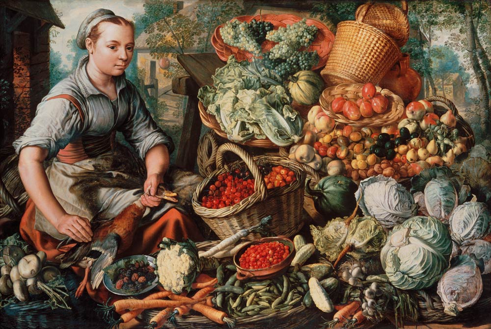 Obst- und Gemüsestilleben mit Marktfrau. von Joachim Beuckelaer