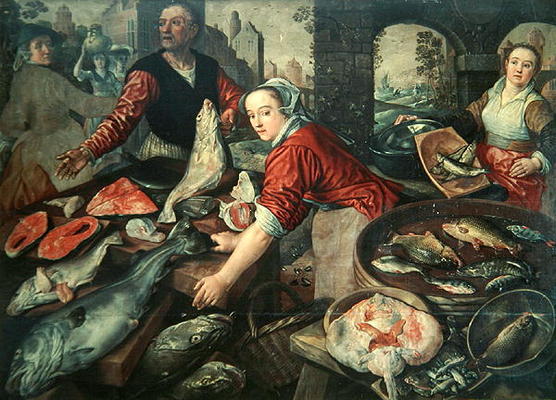 The Fish Market (oil on canvas) von Joachim Bueckelaer