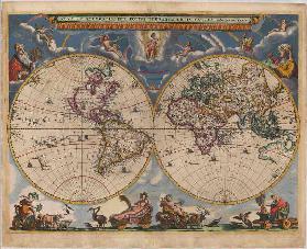 Karte der Welt. Doppelte Hemisphäre 1662-64