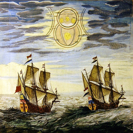 The sun and the stars guiding the sailors on their way, from the ''Atlas Maior, Sive Cosmographia Bl von Joan Blaeu