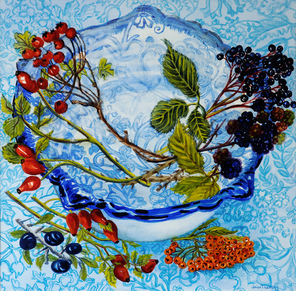 Blue Antique Bowl with Berries von Joan  Thewsey