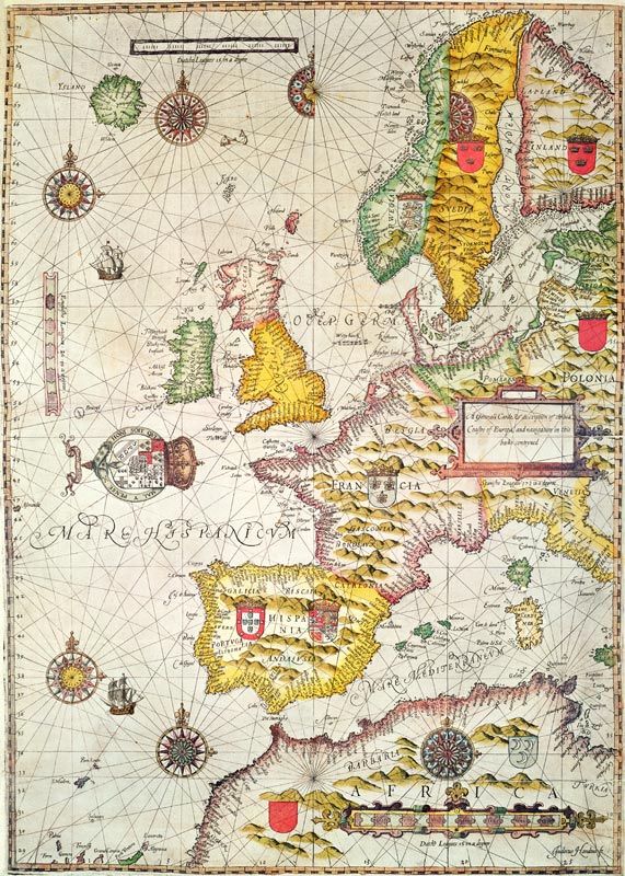 A Generall carde, and description of the sea coastes of Europe, and navigation in this book conteyne von Jodocus Hondius