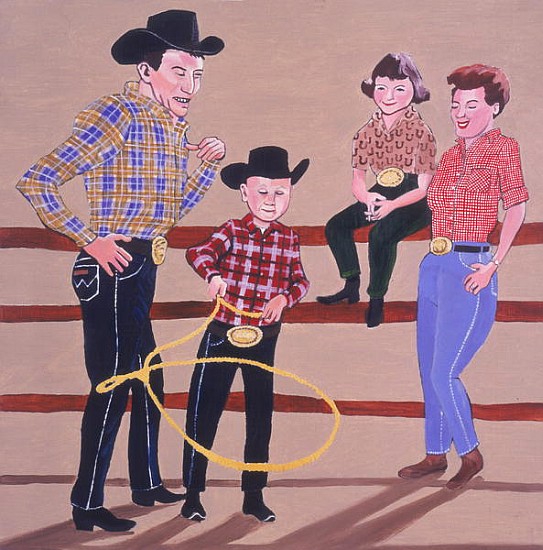 Cowboy Family, 2001 (oil & acrylic on panel)  von Joe Heaps  Nelson