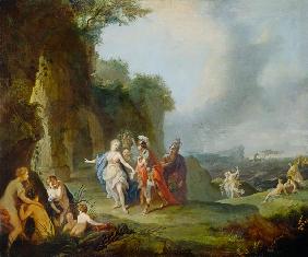 Dido und Aeneas flüchten vor dem Gewitter in eine Höhle 1757
