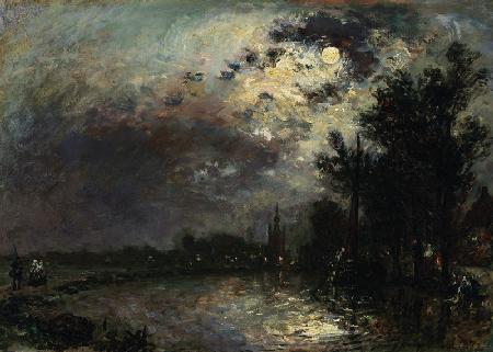 Blick auf Overschie im Mondschein 1872