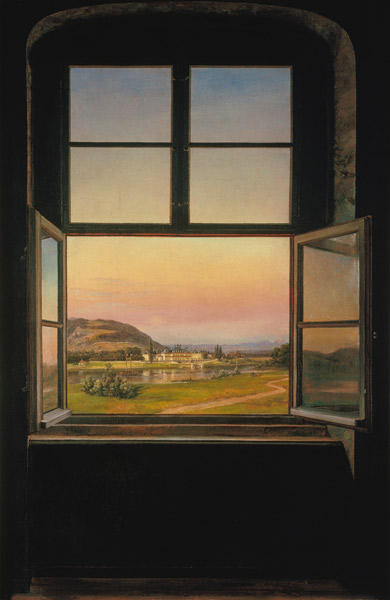 Blick aus einem Fenster auf Schloss Pillnitz von Johan Christian Clausen Dahl