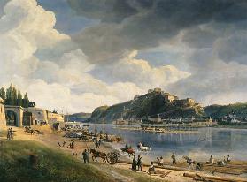 Blick auf das Rheinufer mit Ehrenbreitstein 1828