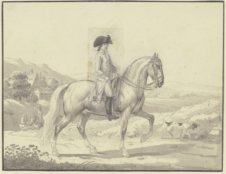 Reiter in einer Landschaft vor einem Herrensitz von Johann Georg Pforr