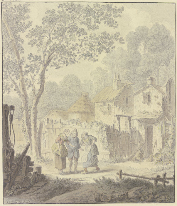 Streitszene mit landfeiner Dame auf der Dorfstraße von Johann Georg Wille
