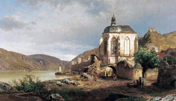 Rheinlandschaft mit der Wernerkapelle bei Oberwesel von Johann Gottfried Pulian