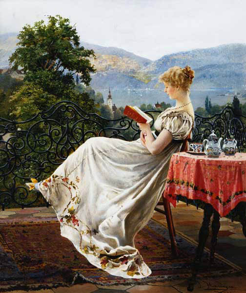 Lesende auf einer Terrasse von Johann Hamza
