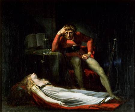 The Italian Court, or Ezzelier, Count of Ravenna musing over the body of Meduna, slain by him for in von Johann Heinrich Füssli