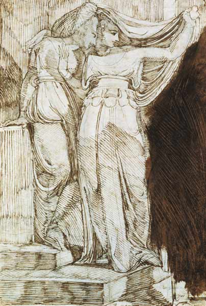 Two Female Figures Standing on Steps, Rome von Johann Heinrich Füssli