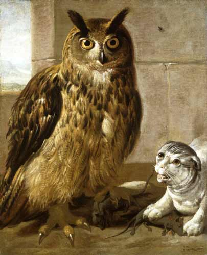 Eagle Owl and Cat with Dead Rats von Johann Heinrich Roos